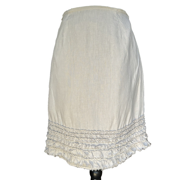 Tommy Bahama Skirt Womens 6 Khaki Linen Two‎ Palms Tiered Ruffle Raw Edged Trim - Picture 1 of 8